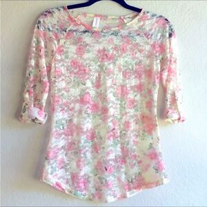 Fairycore rose lace top scoop neck pink cream chintz pattern fairy cotta…